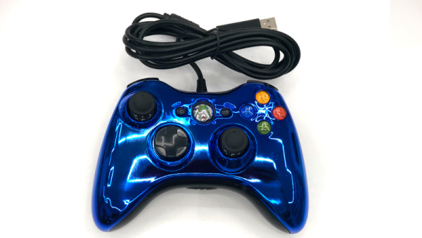 Проводной джойстик для Xbox 360 (Синий хром) (Реплика)